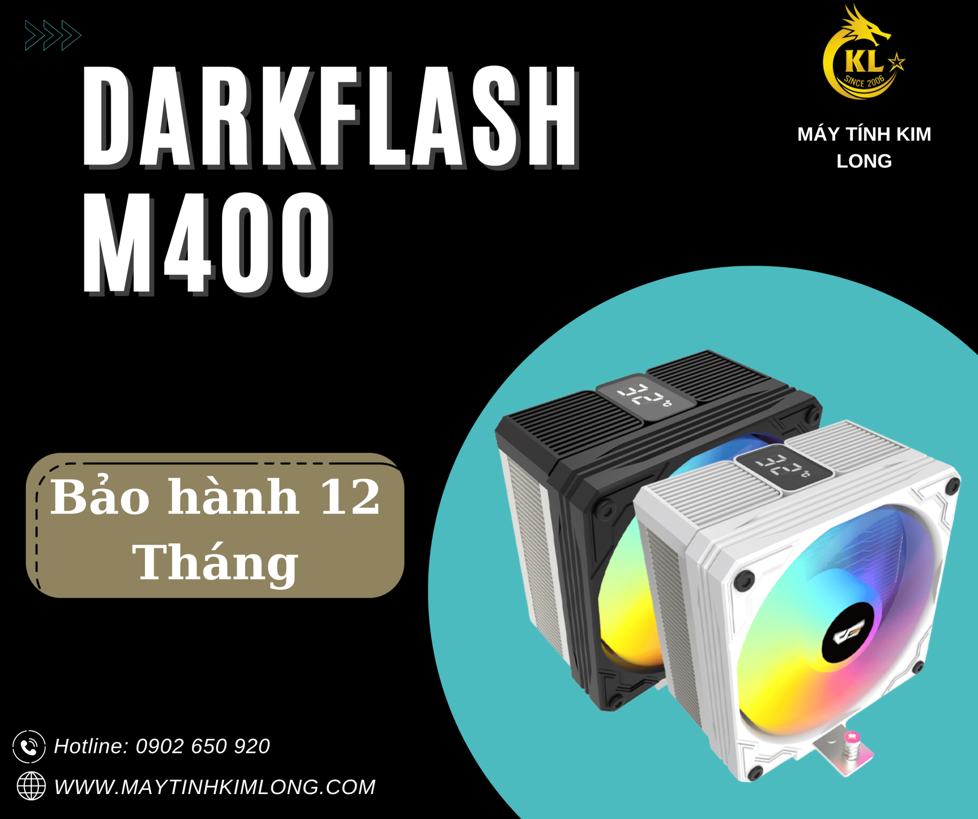 Tản nhiệt khí DARKFLASH M400 Digital Display ARGB - Màu Đen, Trắng